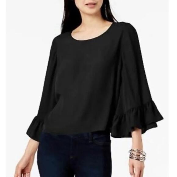 ANTHROPOLOGIE DREW BELL SLEEVE BLACK TOP - MEDIUM - Picture 1 of 8